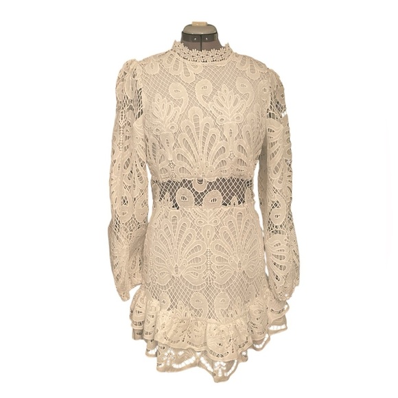 CHICWISH Endless Adoration White Crochet Mini Dress Long Sleeve Size L - Picture 5 of 11